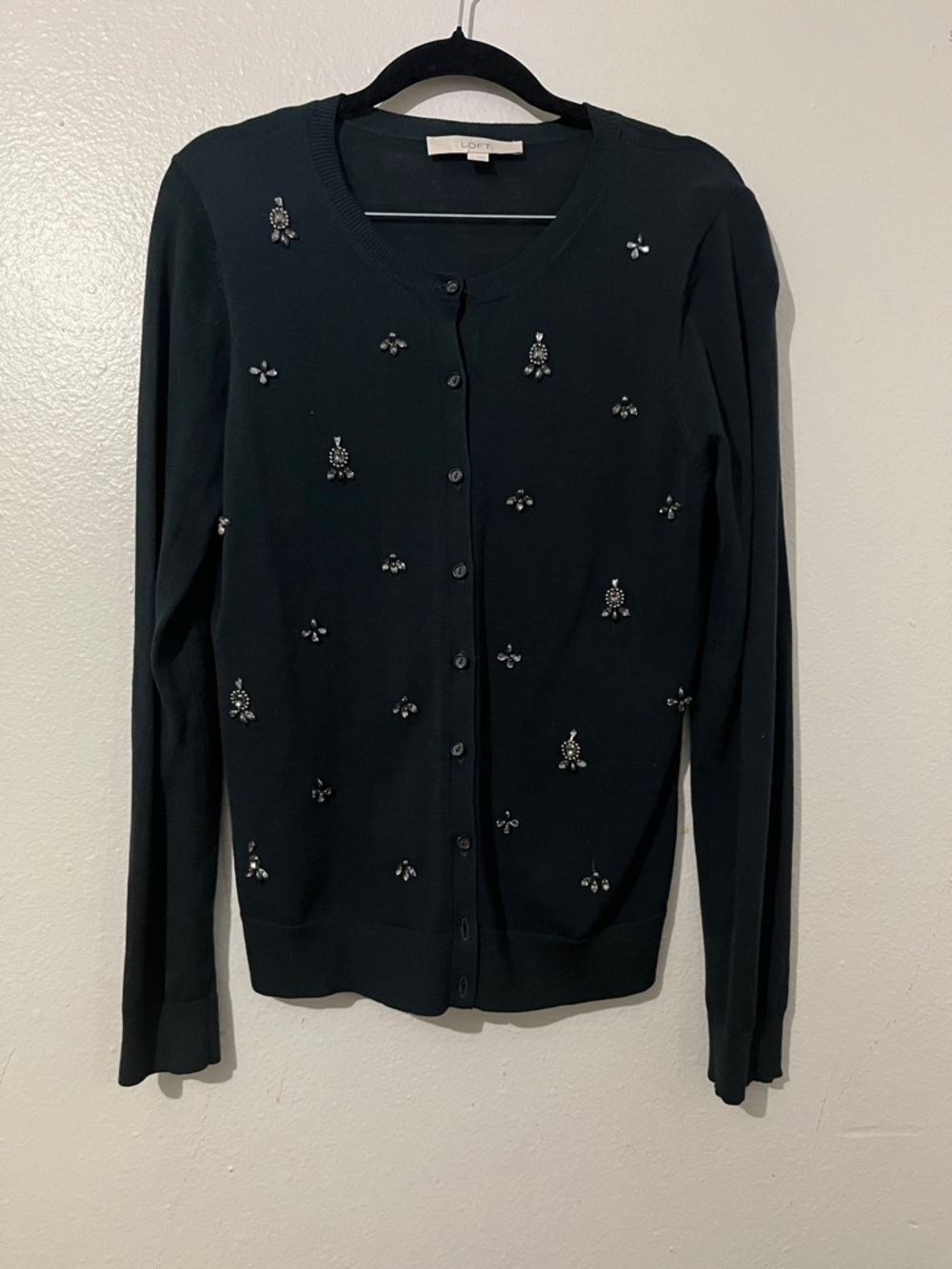 Ann Taylor Loft Crew Neck Jeweled Cardigan